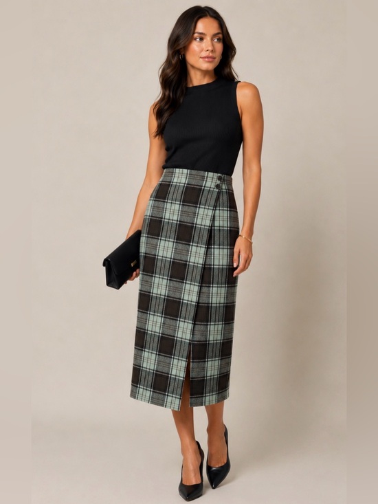 Talbots Dresses & Skirts - Talbots Plaid Midi Wrap Skirt 100% wool